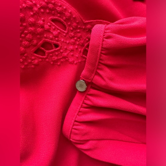 NWOT Talbots Woman's Bright Red Eyelet Neckline Bishop Sleeves Dress, Size 6 - Picture 7 of 9